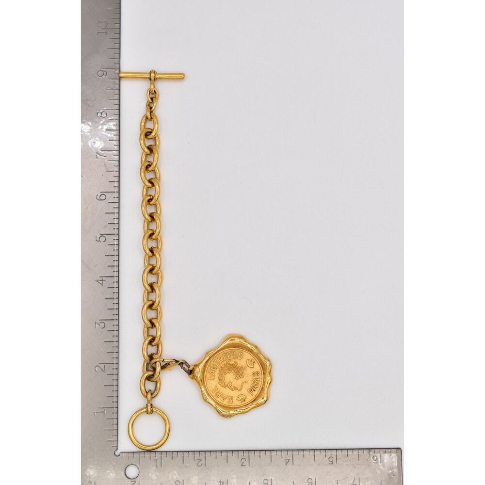 Karl Lagerfeld Vintage Logo Charm Bracelet Seal Medallion Paris Gold Runway Bin5 - Picture 12 of 12